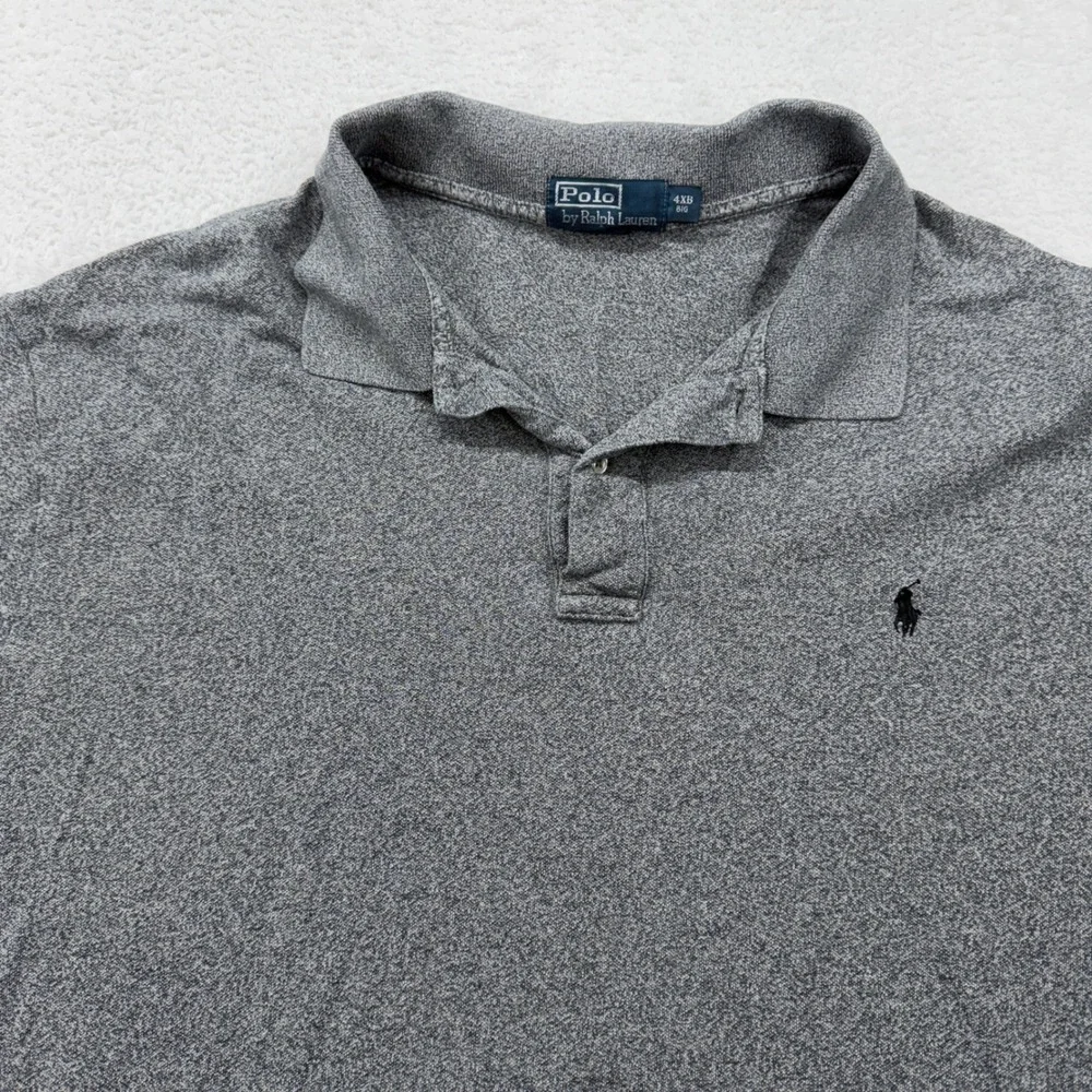 Polo Ralph Lauren Mens 4XB Big & Tall Gray Long Sleeve Polo Shirt‎ Distressed
